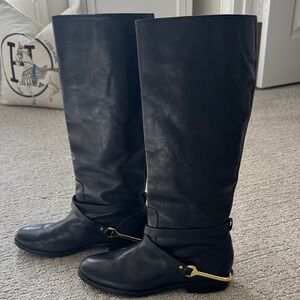 Lauren Ralph Lauren Black Leather Riding Boots Gold Bit Detail / Size 10